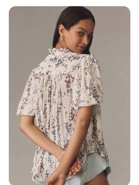 Anthropologie Pilcro Keira Estela Floral Sheer Button Front Blouse S Fairycore
